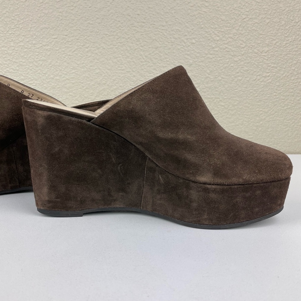 ROBERT CLERGERIE Women's 8 B Brown Suede Platform Mule Wedge Heels Slip On Leath - Picture 10 of 12